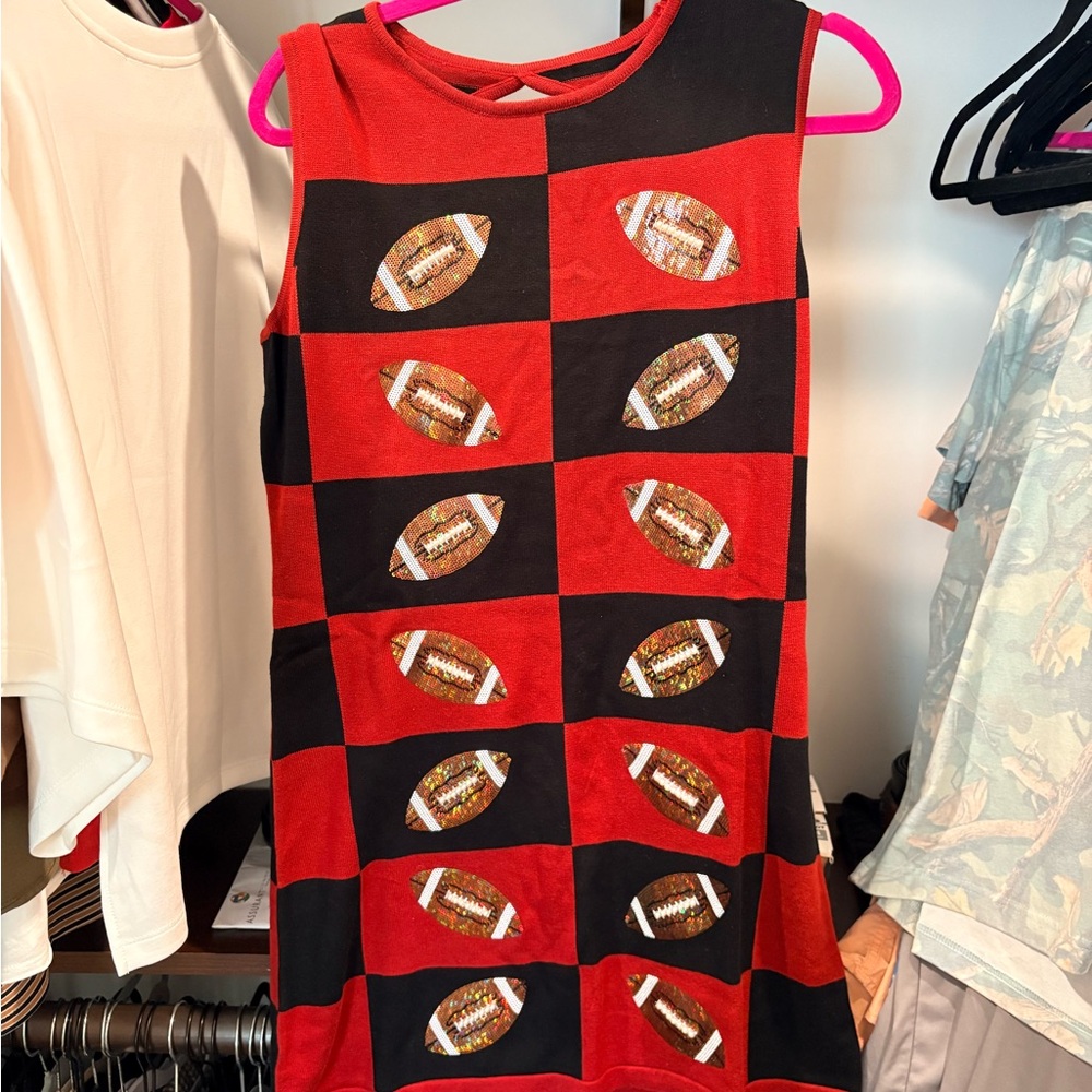 Queen of Sparkles Garnet and Black Football Pattern Dress